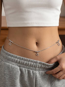 TOUCH925 - 925 Silver Dainty Star Charm Snake Waist Chain