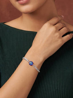 TOUCH925 - 925 Silver Evil Eye Curb Chain Bracelet