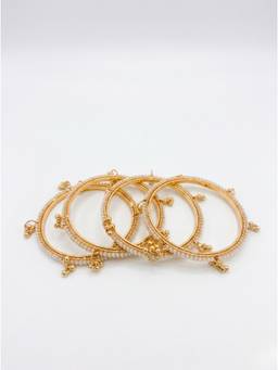 Adwitiya - White Velvet Pearl Brass Bangles (Pack of 4)