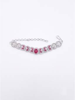 Adwitiya - Rhodium-Plated Ruby Red Center Stone Lattice Link Bracelet