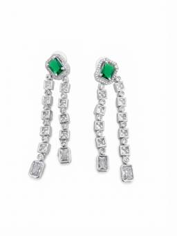 Adwitiya - Emerald Green and Crystal Double Strand Linear Drop Earrings