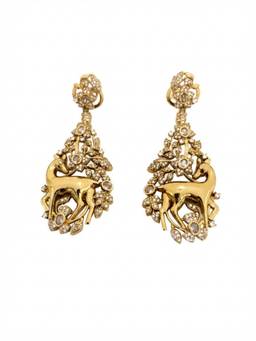 Adwitiya - Antique Gold Deer and Floral Foliage Drop Earrings