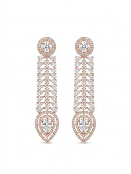 Adwitiya - Rose Gold CZ Lattice Linear Drop Earrings