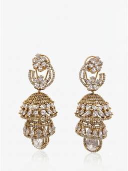 Adwitiya - Antique Gold Floral Crescent Double Jhumka Earrings
