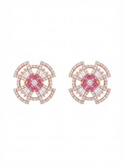 Adwitiya - Rose Gold Pink Crystal Geometric Mandala Stud Earrings