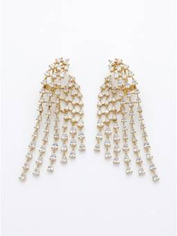 Adwitiya - Gold Plated CZ Winged Waterfall Drop Earrings