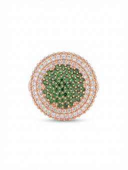 Adwitiya - Emerald Green and Clear Crystal Circular Pave Adjustable Ring