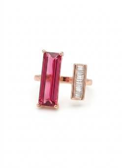 Adwitiya - Dual Baguette Pink Crystal and Accent Open Ring