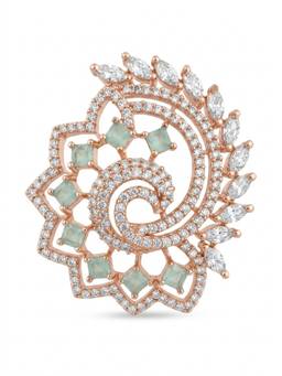 Adwitiya - Spiral Swirl Mint and Marquise Crystal Adjustable Ring