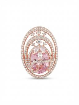 Adwitiya - Blush Pink Oval Crystal Dual Halo Adjustable Ring