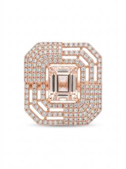 Adwitiya - Emerald-Cut Champagne Crystal Geometric Pave Adjustable Ring