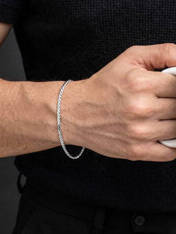 TOUCH925 - 925 Silver Faceted Twisted Rope Bracelet for Men and Women