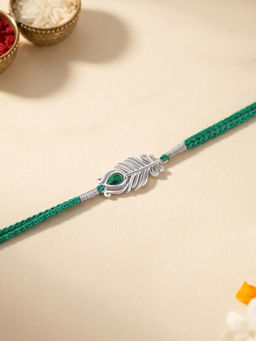 Ornate Jewels - 925 Silver Rhodium Plated Mor Pankh Rakhi With Roli Chawal