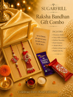 SUGARFRILL - Red Floral Stone Bhaiya Bhabhi Rakhi Gift Set