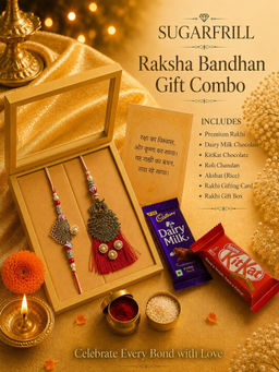 SUGARFRILL - Antique Gold Peacock Bhaiya Bhabhi Rakhi Gift Set
