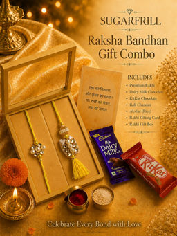 SUGARFRILL - Yellow Pearl Floral Bhaiya Bhabhi Rakhi Gift Set