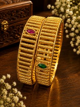SUGARFRILL - Gold Plated Pink and Green Stone Textured (Pack of 2)
