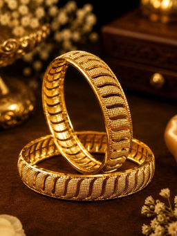 SUGARFRILL - Gold Plated Textured Openwork Bangles (Pack of 2)