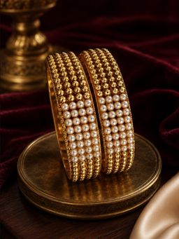 SUGARFRILL - Gold Plated Pearl Cluster Broad Bangles (Pack of 2)