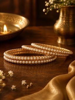 SUGARFRILL - Gold Plated Pearl Row Slim Bangles (Pack of 4)