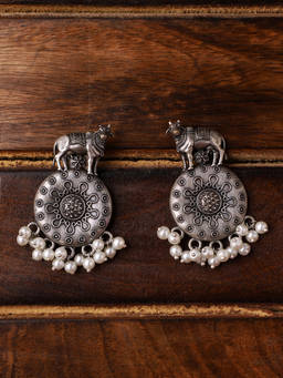 VENI - Silver-Plated Beads-Studded Drop Earrings
