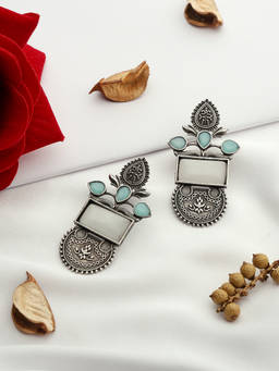 VENI - 92.5 Silver Stone Studded Drop Earrings