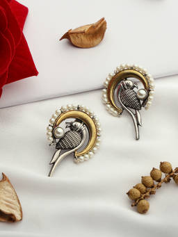 VENI - 92.5 Silver Oxidised Studs Earrings