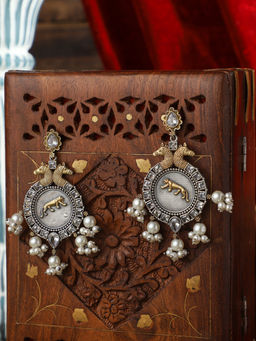 VENI - 92.5 Silver Oxidised Drop Earrings