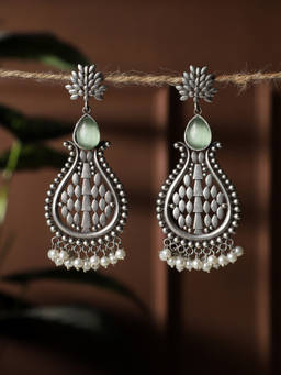 VENI - 92.5 Silver Oxidised Drop Earrings
