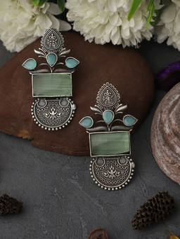 VENI - 92.5 Silver-Plated Oxidised Drop Earrings
