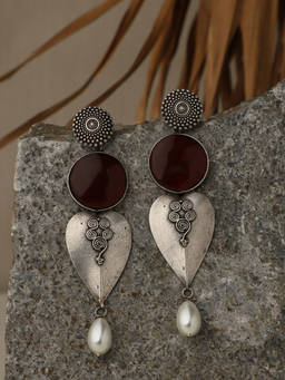 VENI - 92.5 Silver-Plated Oxidised Drop Earrings