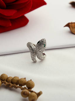 VENI - 92.5 Silver-Plated Stone-Studded Adjustable Finger Ring
