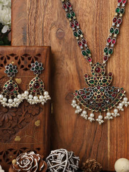 VENI - Silver Plated and Stone Studded Jewellery Set