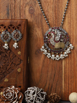 VENI - 92.5 Silver Plated Stone Studded Jewellery Set