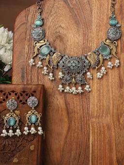 VENI - Gold Plated Stones Studded and Beaded Jewellery Set