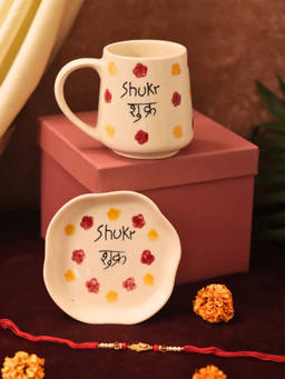 WEAVING HOMES - Shukr Mug And Handmade Dessert Plate Rakhi Gift Box