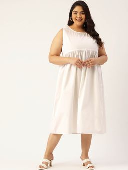 theRebelinme - Womens White Solid Color A-line Midi Dress