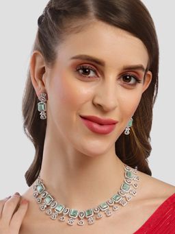 Karatcart - Silver Plated Light Green Square Shape Cubic Zirconia Necklace (Set of 2)