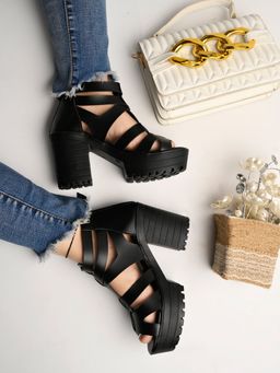 Shoetopia - Smart Casual Black Block Heeled Sandal for Girls