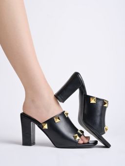 Shoetopia - Stylish Studded Black Block Heels for Girls