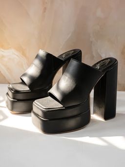 Shoetopia - Stylish Solid Black Block Heels for Girls