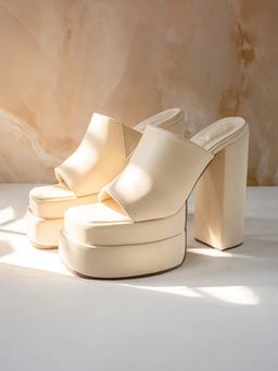 Shoetopia - Stylish Solid Cream Block Heels for Girls