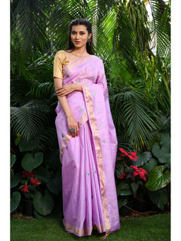 Beatitude - Lavender Embroidered Kota Banswara Silk Saree with Unstitched Blouse