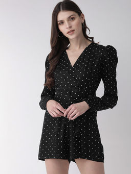 Twenty Dresses by Nykaa Fashion - Black Petit In Polka Playsuit