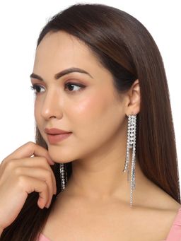 Yellow Chimes - Silver Toned Crystal Studded Dangler Earrings