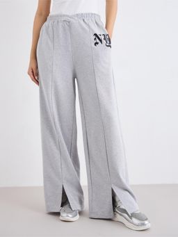 Styli - Women Grey Wide Leg Cut & Sew Trackpant