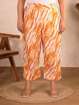 Indietoga Plus Size - Women Plus Size Yellow Stripes Print Polyester Pant