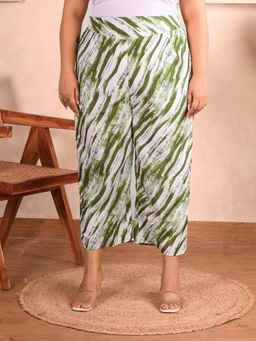 Indietoga Plus Size - Women Plus Size Green Stripes Print Polyester Pant