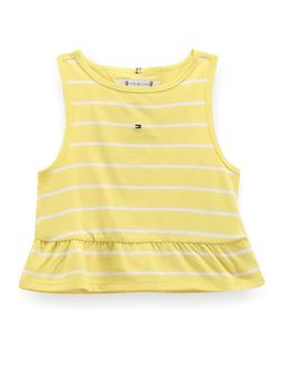 Tommy Hilfiger - Girls Yellow Slim Fit Viscose Round Neck Peplum Top