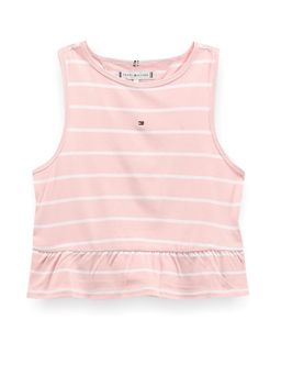 Tommy Hilfiger - Girls Pink Slim Fit Viscose Round Neck Peplum Top